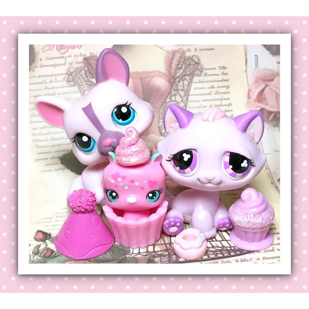 Authentic Littlest Pet Shop LPS #576 #1645 #3014 Purple Pink Tabby Cat Corgi Dog